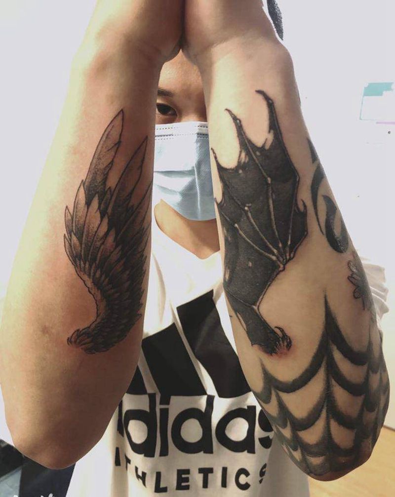 天使恶魔翅膀纹身图片_手臂纹身图案
