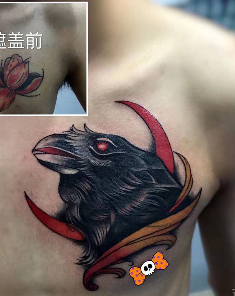 遮盖纹身图片_胸部Old School纹身图案