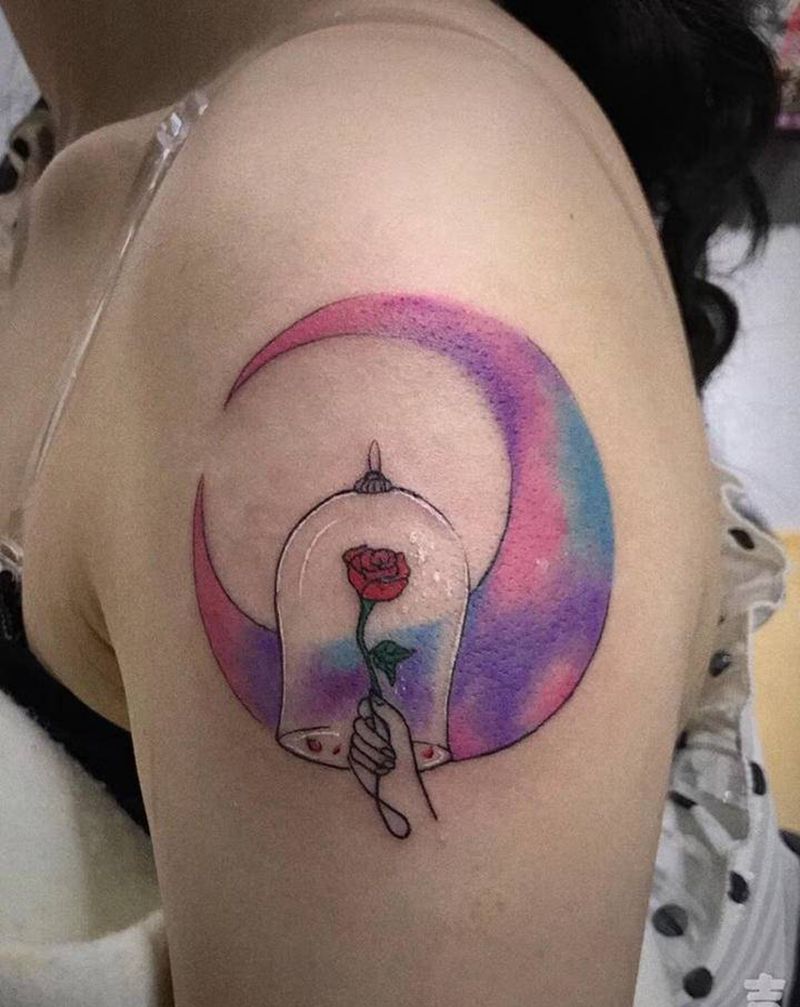 玫瑰纹身图片_手臂水彩纹身图案