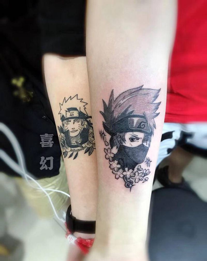 情侣纹身图片_手臂小清新卡通纹身图案