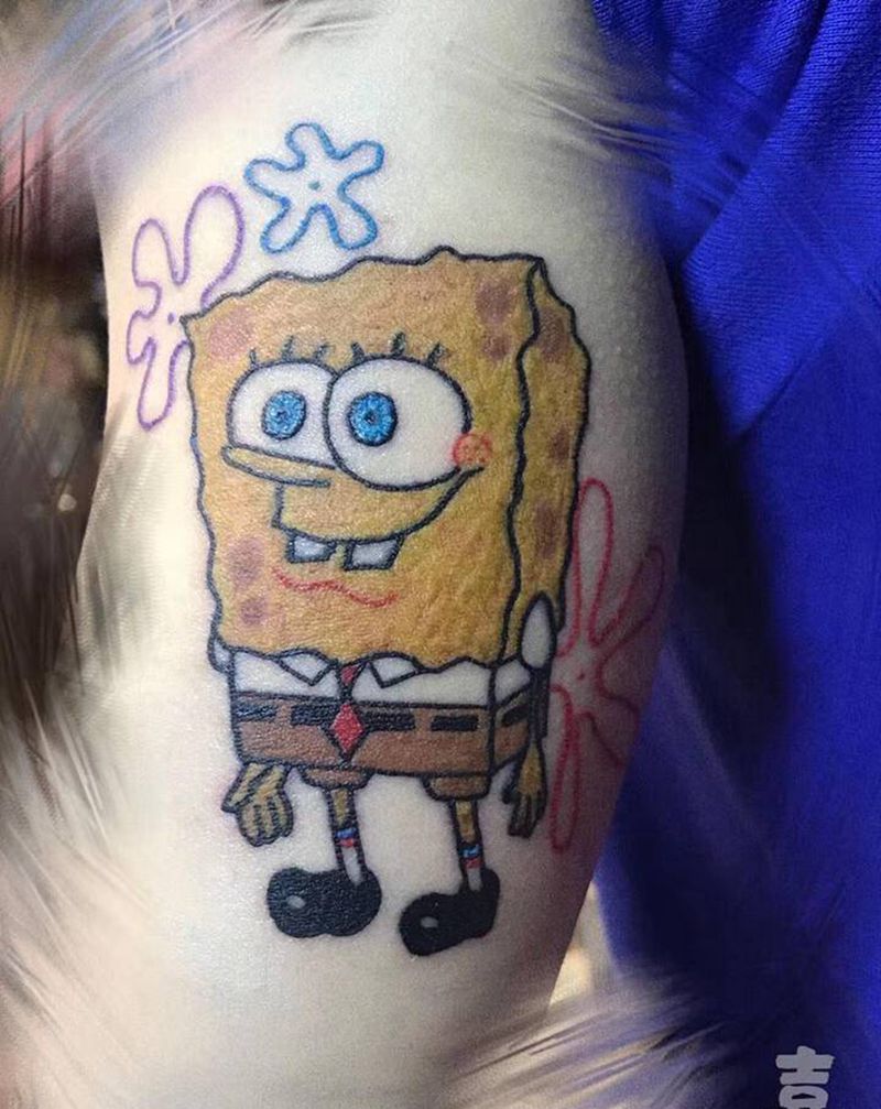 海绵宝宝纹身图片_手臂Old School纹身图案