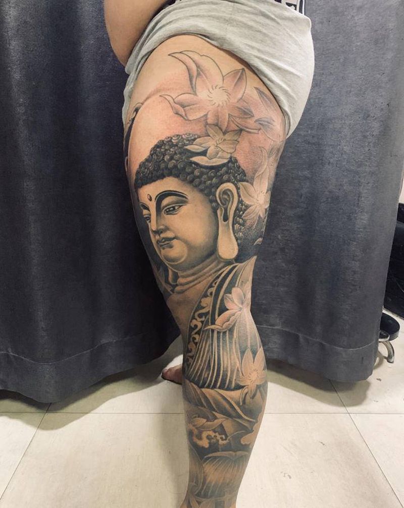 花腿纹身图片_腿部新传统纹身图案