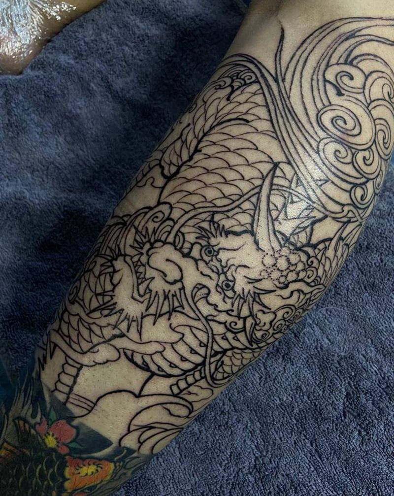 麒麟  未完纹身图片_老传统纹身图案