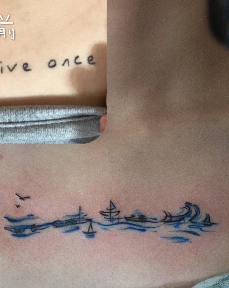 遮盖纹身图片_胸部水彩小清新纹身图案