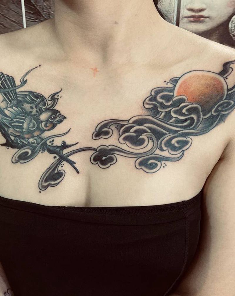 麻雀纹身图片_新传统纹身图案