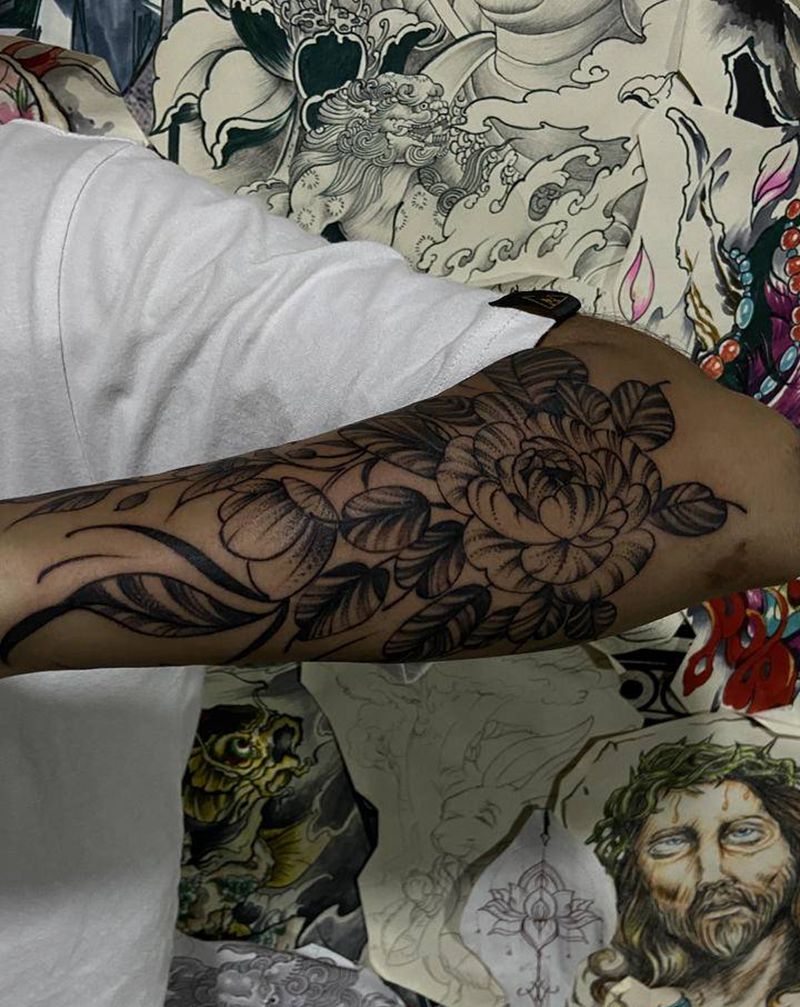 素花纹身图片_点刺纹身图案