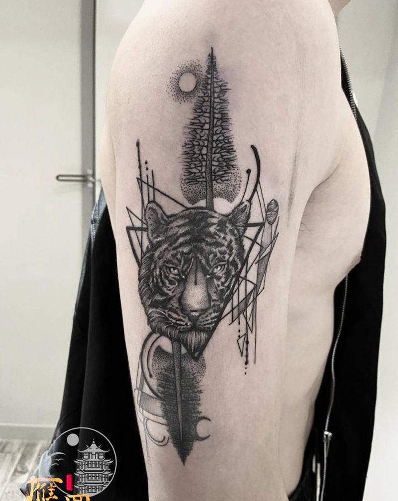 几何-虎纹身图片_手臂几何点刺纹身图案