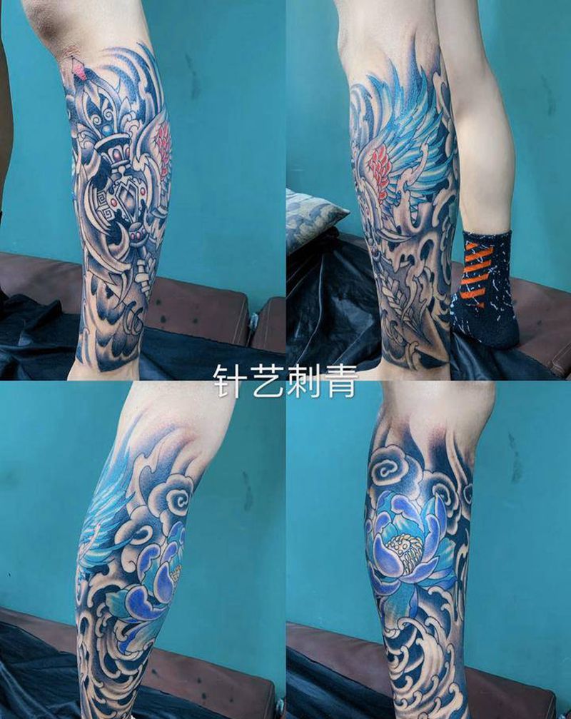 降魔杵纹身图片_腿部纹身图案