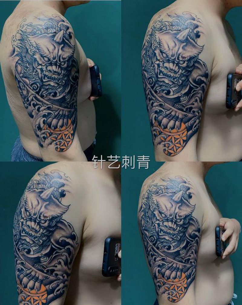 唐狮纹身图片_手臂纹身图案