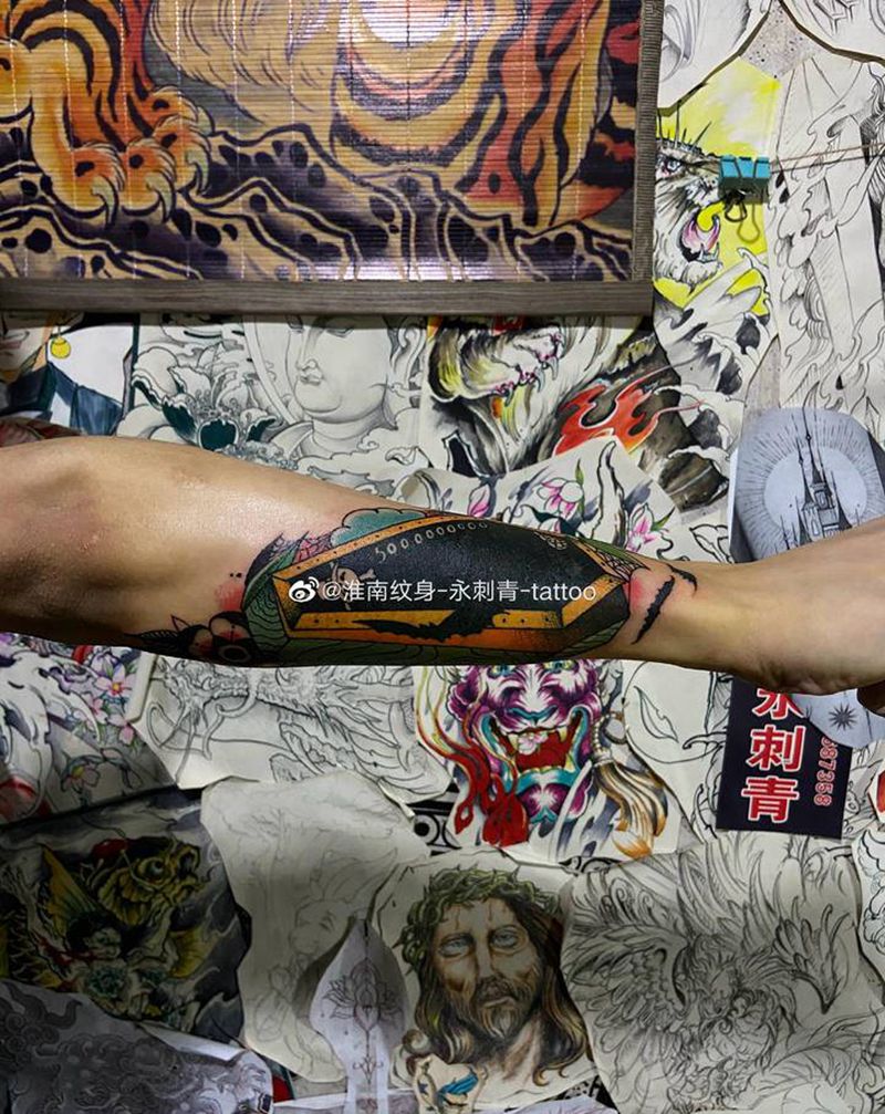 棺椁纹身图片_Old School纹身图案