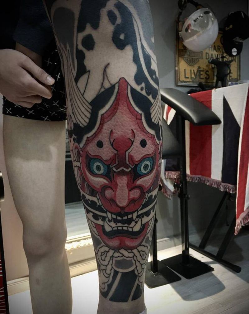 花腿纹身图片_腿部新传统纹身图案