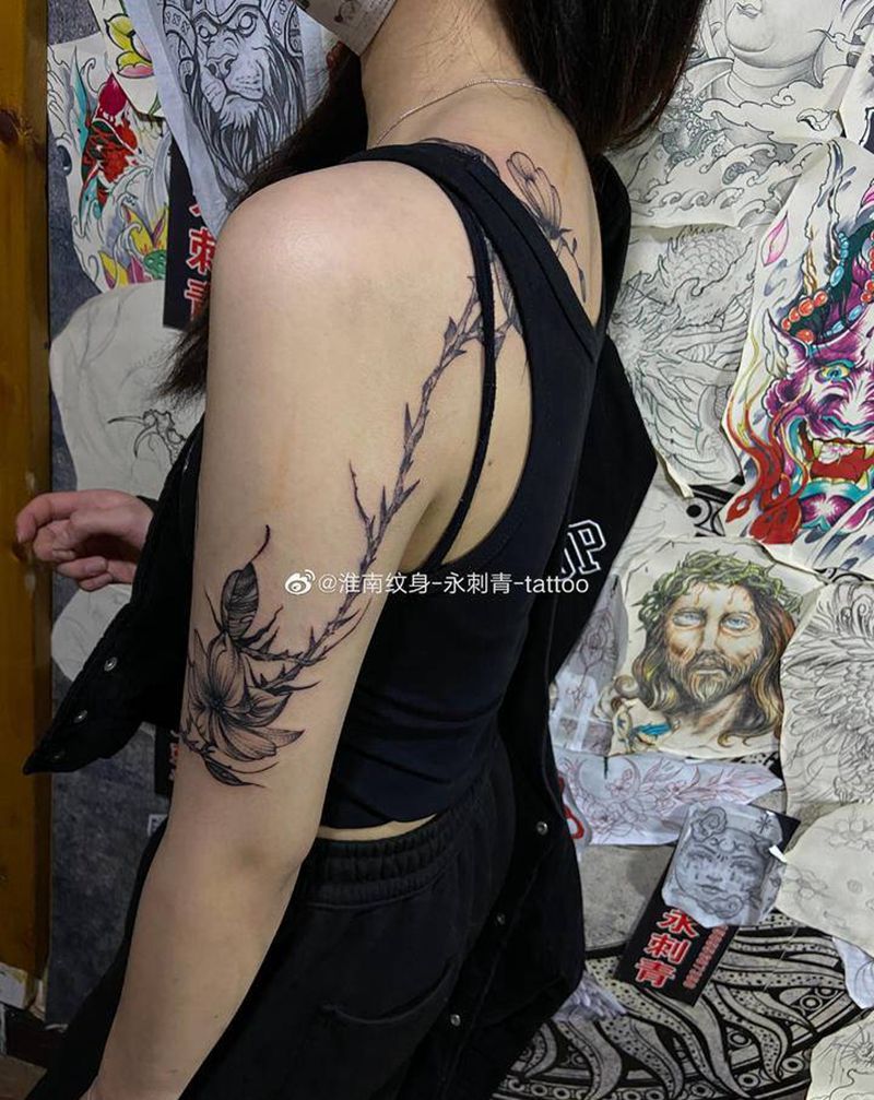 素花纹身图片_点刺纹身图案