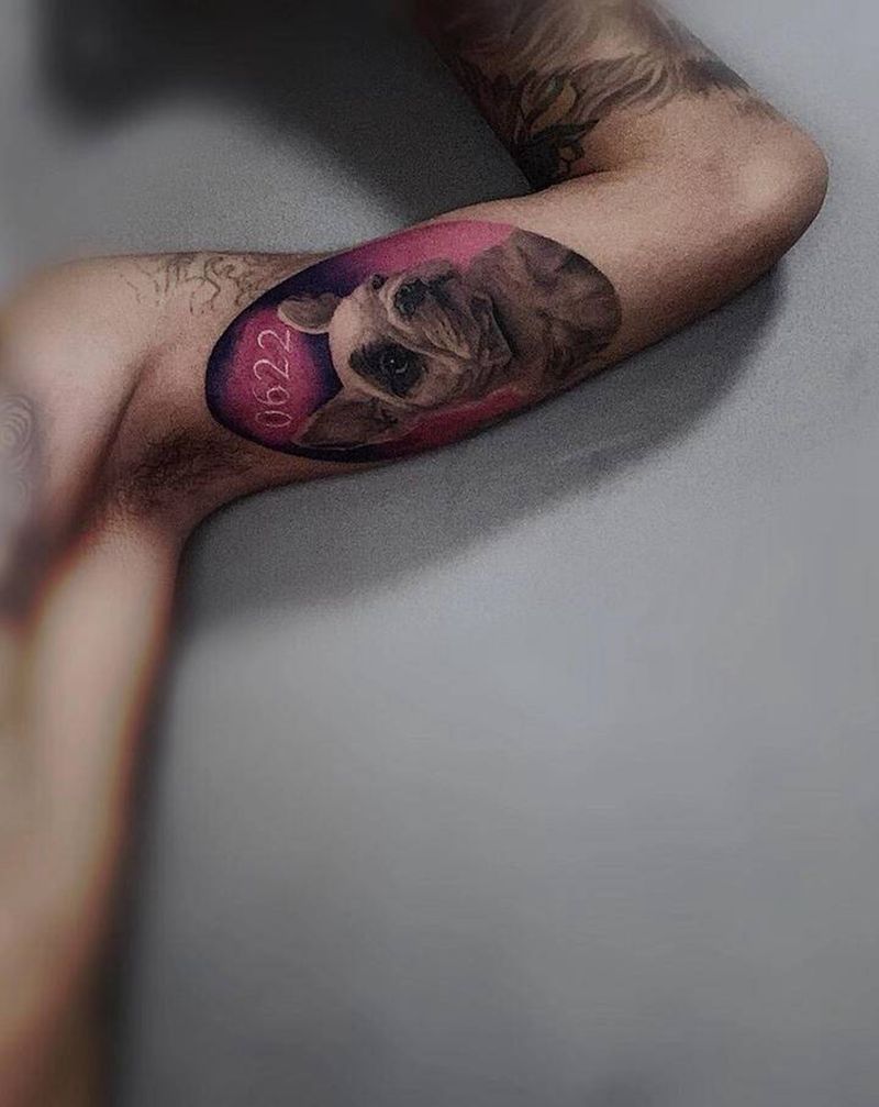 会一直留在你身边纹身图片_手臂欧美写实宠物 法斗纹身图案