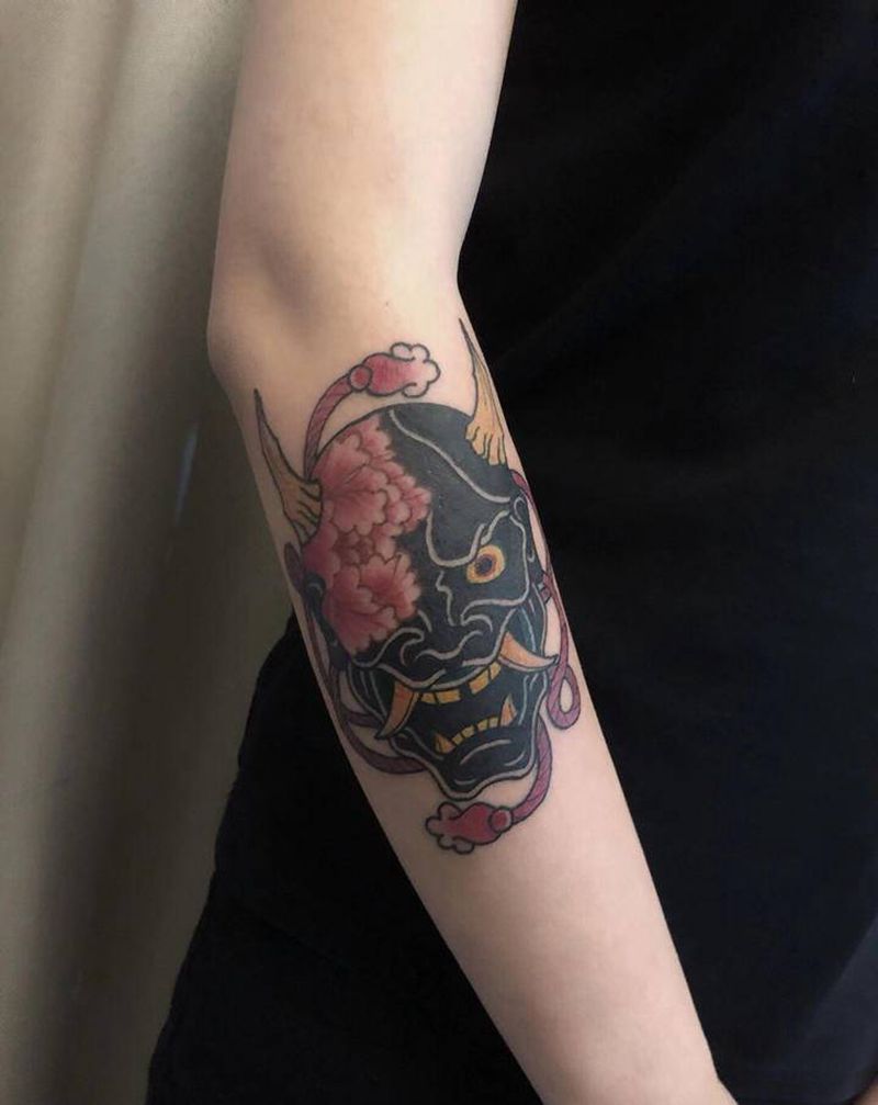 日式小般若纹身图片_手臂老传统点刺纹身图案