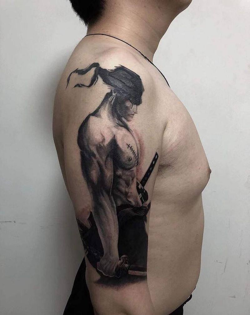 索隆纹身图片_手臂欧美写实海贼王 索隆纹身图案