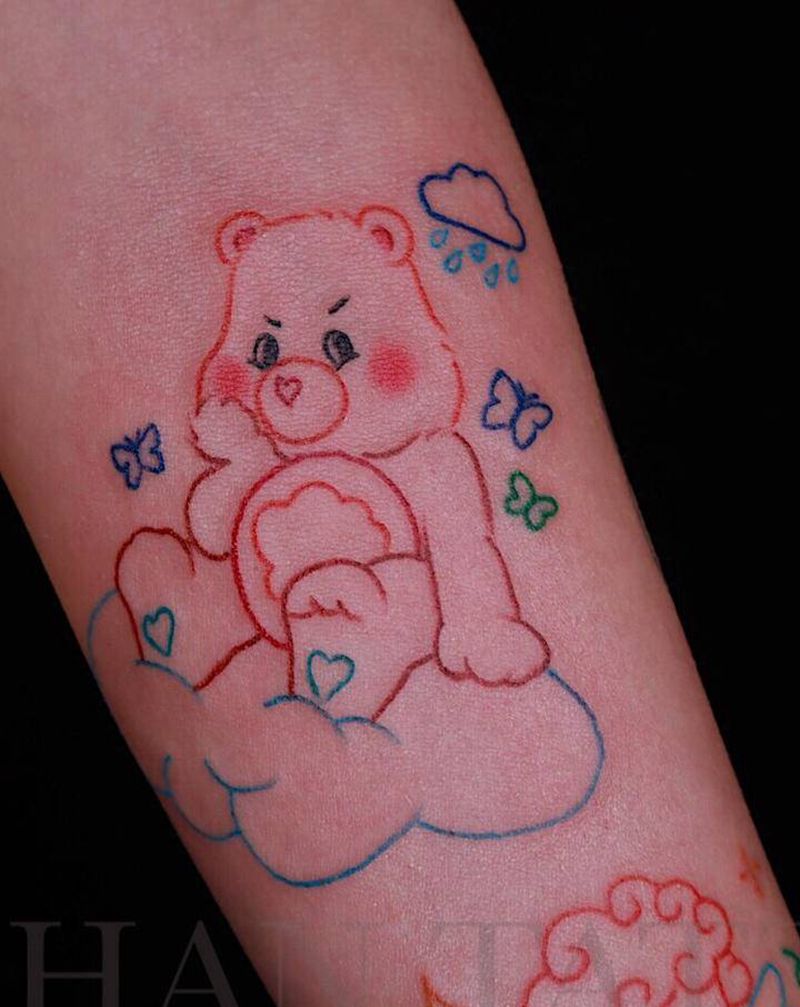 彩色线纹身图片_手臂水彩小清新纹身图案