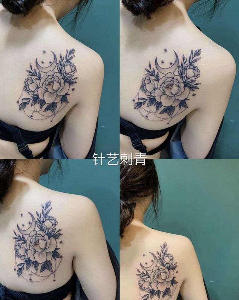 素花纹身图片_肩部纹身图案