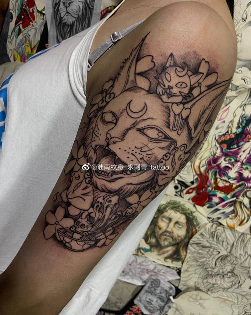 猫纹身图片_New School纹身图案