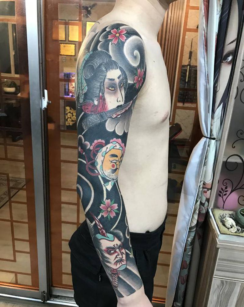 日式老传统花臂纹身图片_手臂老传统纹身图案