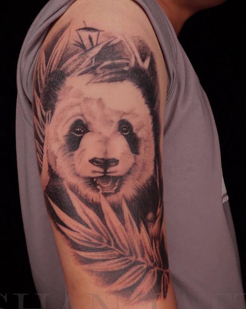 熊猫纹身图片_手臂欧美写实纹身图案