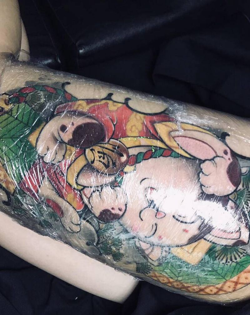 猫纹身图片_腿部纹身图案