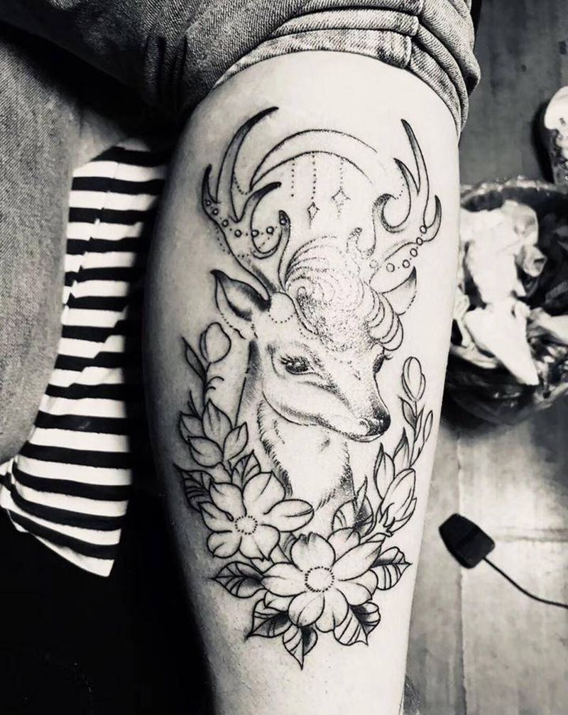 线条纹身图片_腿部纹身图案