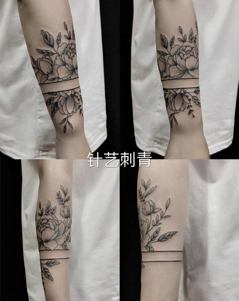 臂环素花纹身图片_臂环纹身图案