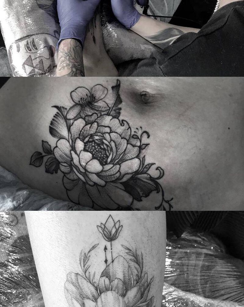 刨妇产遮盖纹身图片_腹部腿部点刺纹身图案