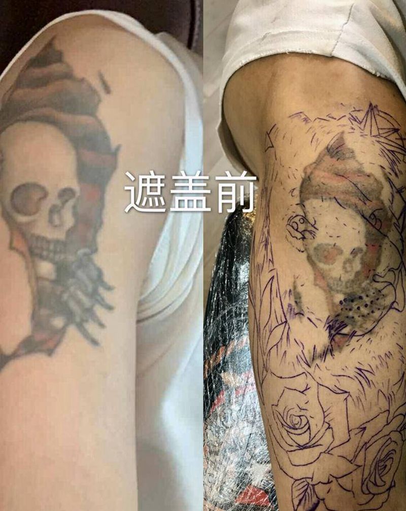 欧美狮子遮盖纹身图片_手臂纹身图案