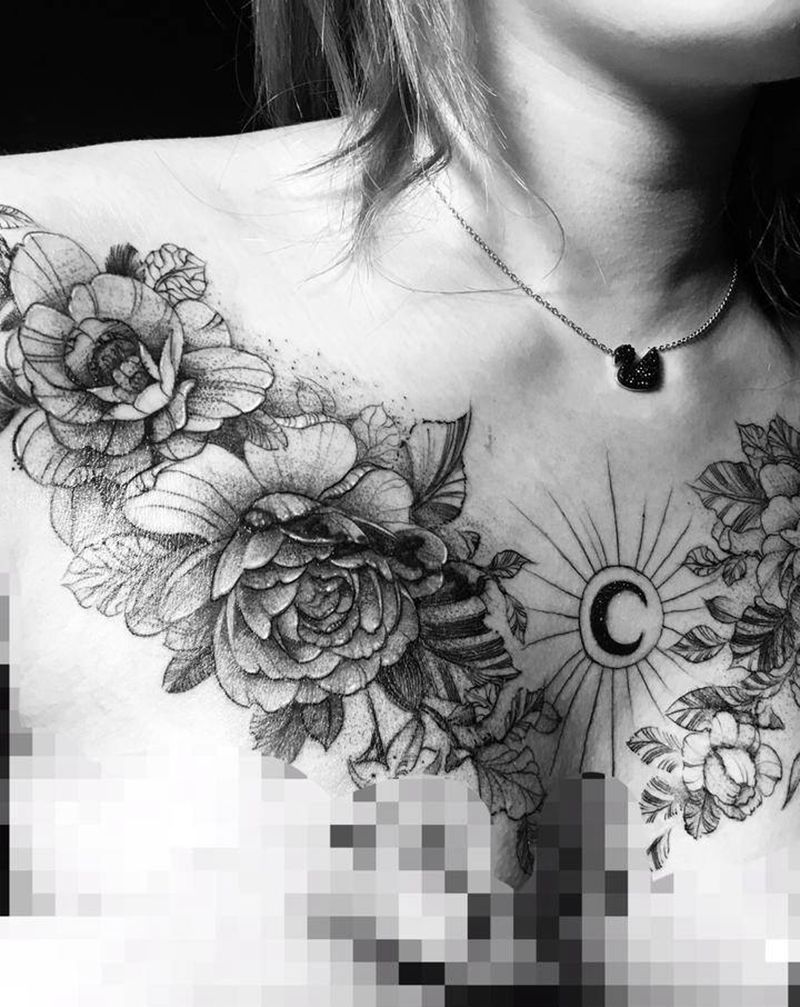 没盖住纹身图片_胸部纹身图案