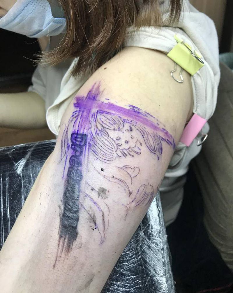 盖纹身图片_水墨纹身图案