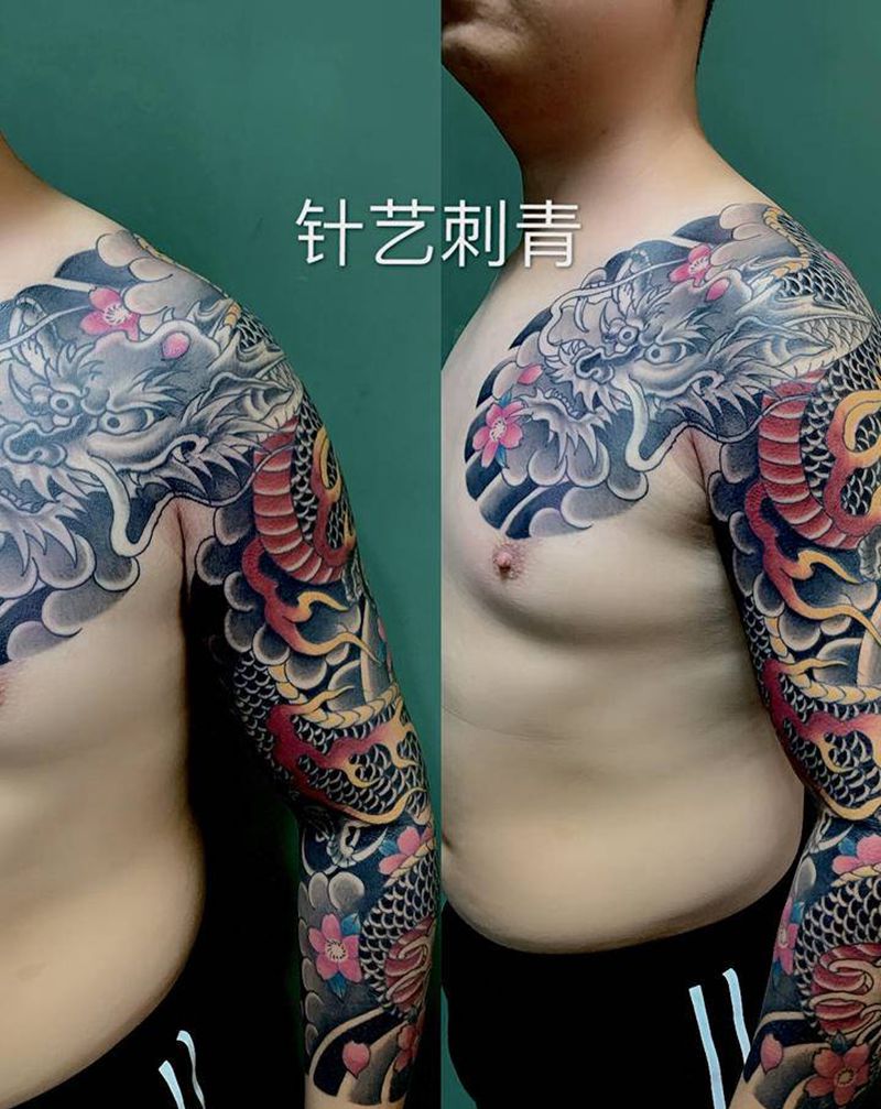 日式老传统味道纹身图片_手臂七分臂纹身图案