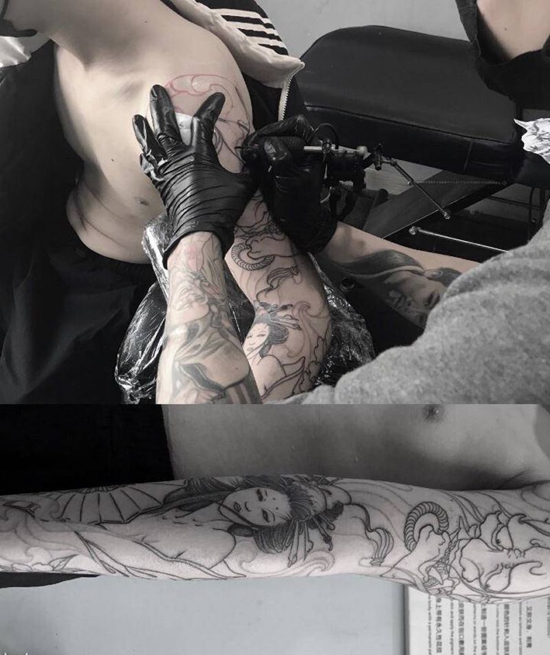 线纹身图片_手臂新传统纹身图案