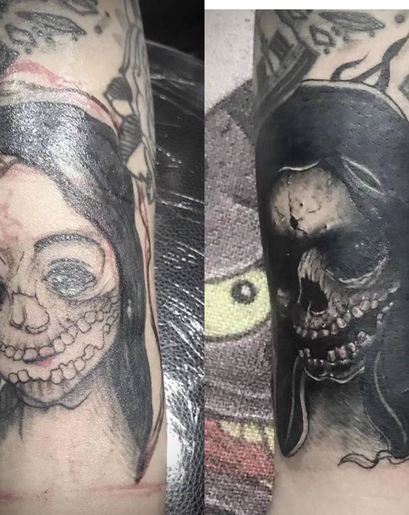 遮盖女友纹身图片_手臂欧美写实纹身图案