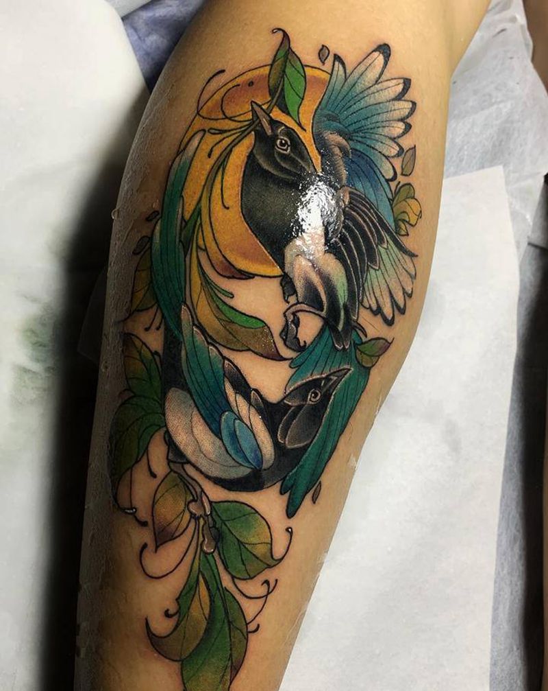 喜鹊纹身纹身图片_腿部New School纹身图案