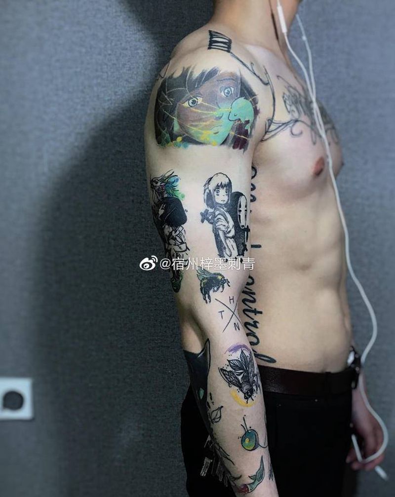 动漫,拼接花臂纹身图片_手臂New School纹身图案