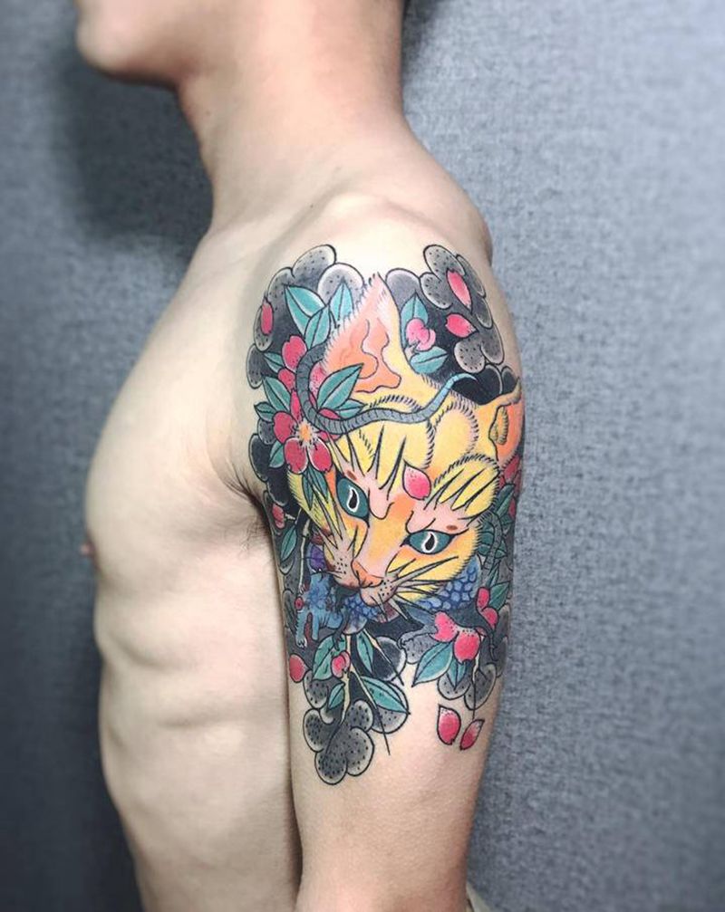 日式纹身纹身图片_手臂肩部新传统老传统纹身图案