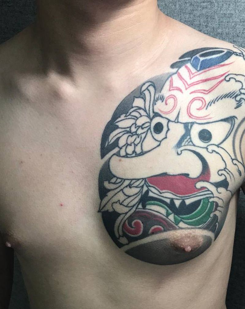 天狗半胛纹身图片_肩部手臂老传统新传统纹身图案