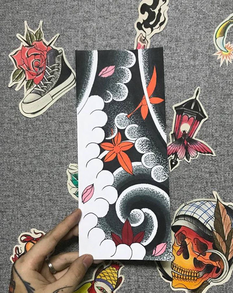 日式手稿纹身图片_手臂腿部新传统老传统纹身图案
