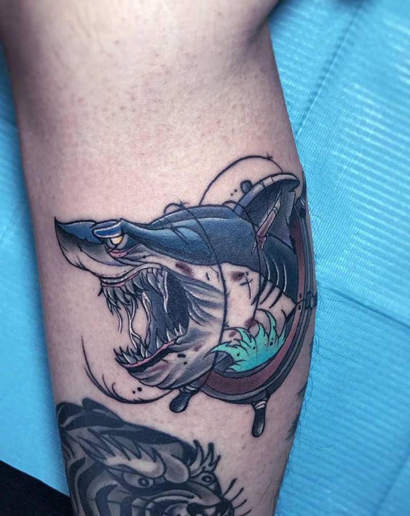 鲨鱼纹身图片_腿部手臂New SchoolOld School纹身图案