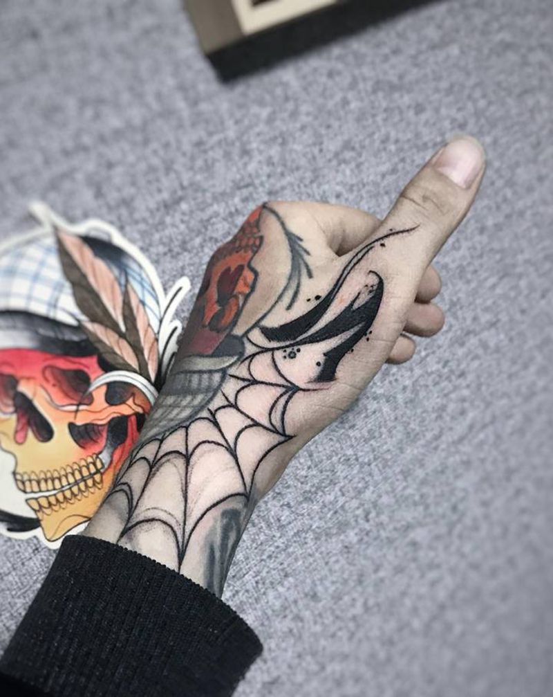 骷髅，蜘蛛网纹身图片_手臂手部New SchoolOld School纹身图案