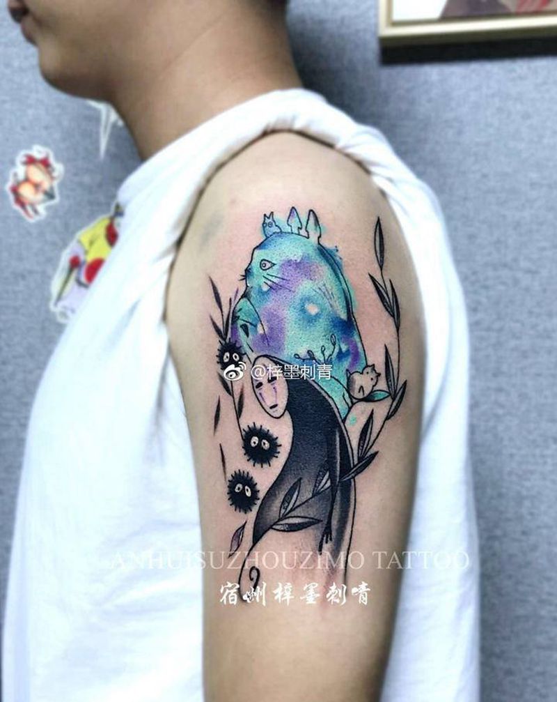 龙猫，无脸男纹身纹身图片_手臂手部水彩水墨纹身图案