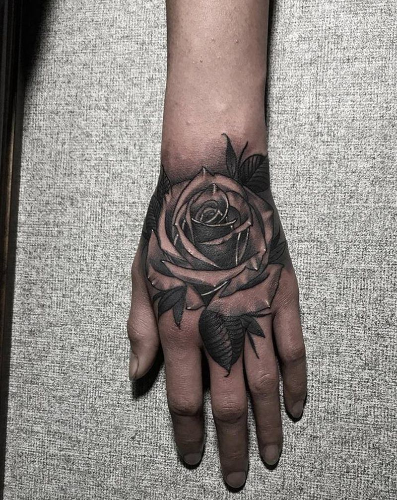 玫瑰花纹身图片_手臂手部欧美写实纹身图案