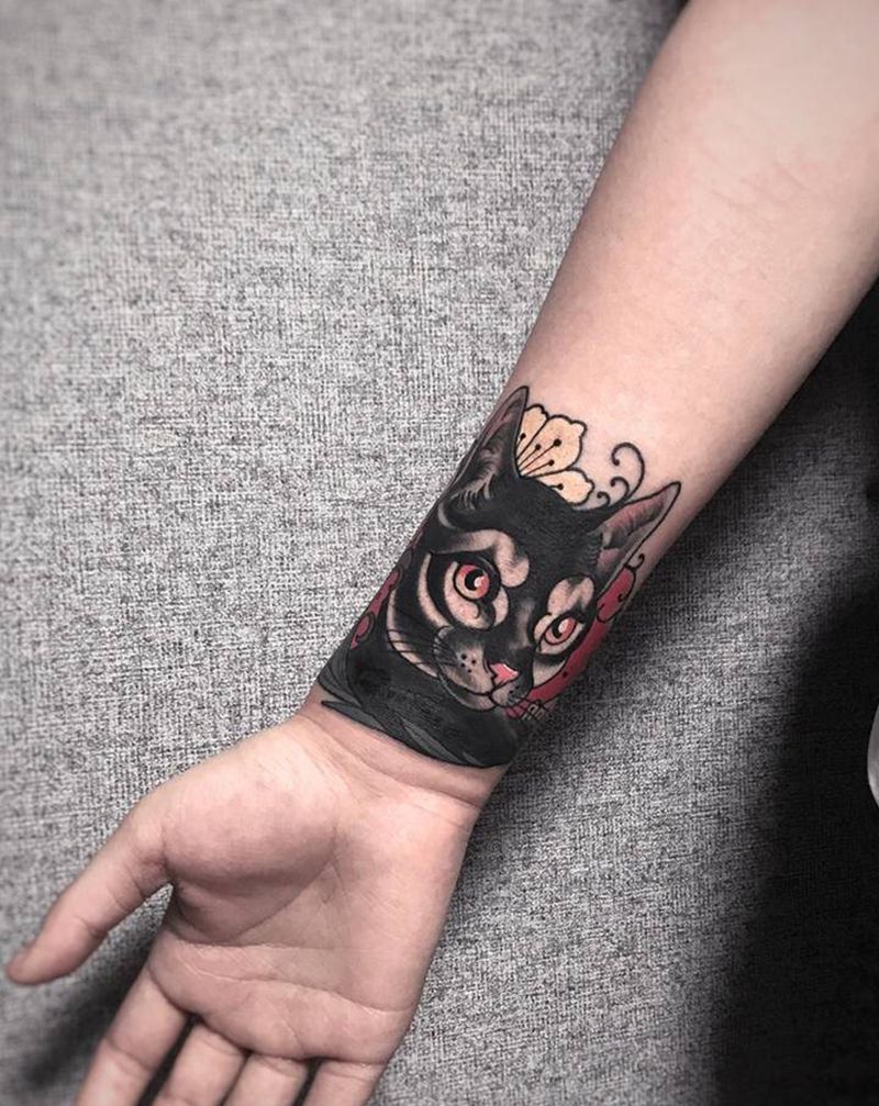 猫（遮盖）纹身图片_手臂手部欧美写实New School纹身图案
