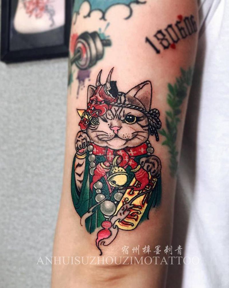 招财猫纹身图片_手臂New School纹身图案