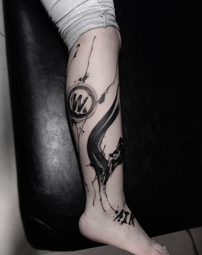 水墨风格纹身图片_腿部脚部水墨纹身图案