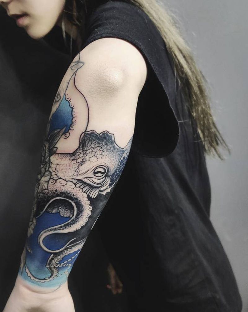 设计黑臂未完成纹身图片_手臂New School纹身图案