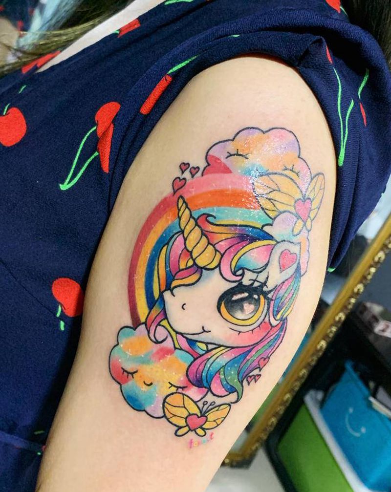 独角兽水彩纹身纹身图片_手臂水彩New School纹身图案