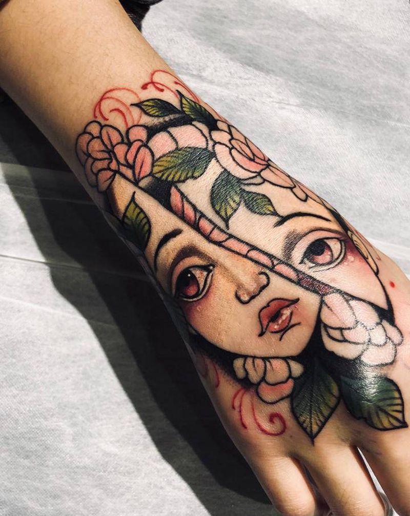 破裂的面具纹身图片_手臂手部New School纹身图案