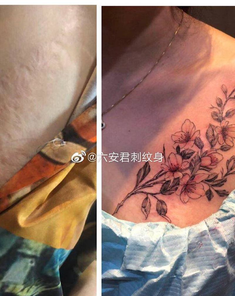 覆盖疤纹身图片_胸部纹身图案